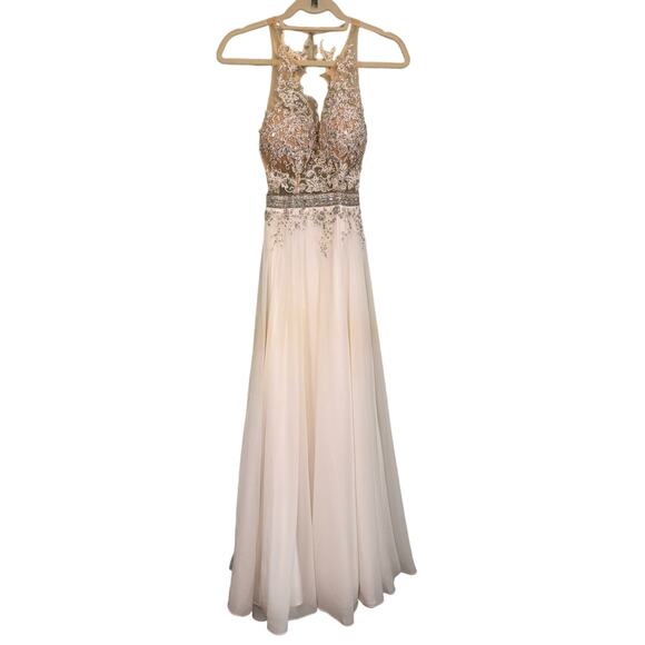 Aspeed USA Gown XS Wedding Bride Crystals Beaded Open Back Lace Sleeveless White - Picture 1 of 14